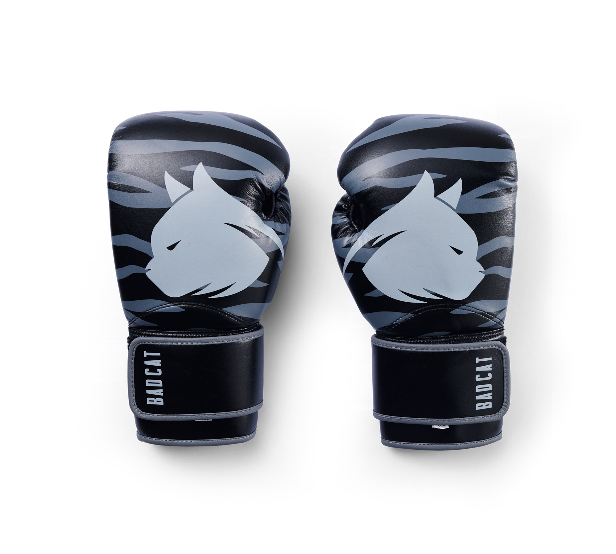 BAD CAT black and grey tiger stripe print boxing gloves